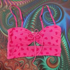 Mesh and velvet heart cropped top